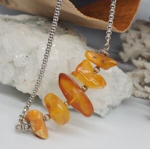 Amber Jewelry GENUINE RAW AMBER NUGGET STONE SILVER NECKLACE